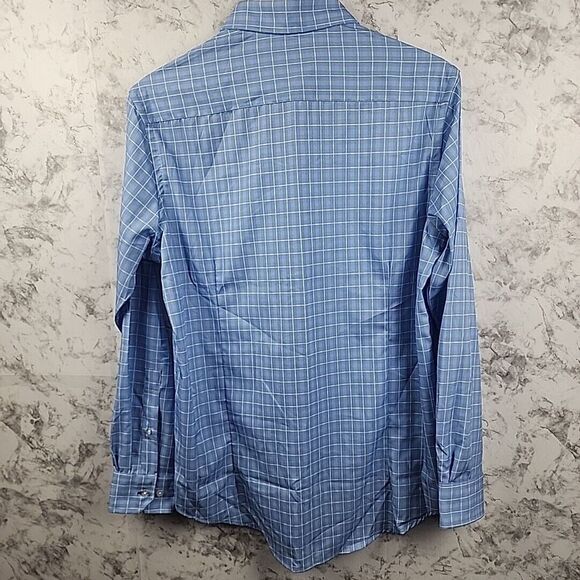 Report Collection Light Blue Plaid Shirt X4 Stretch Long Sleeve Size M 33-34 - Picture 3 of 10